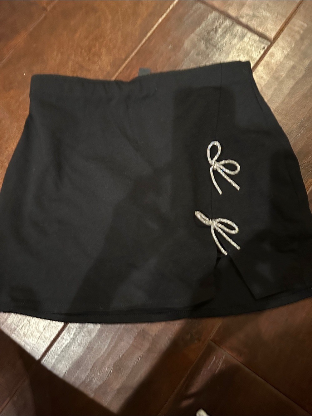 Windsor Black Mini Skirt with Rhinestone Bow Details
